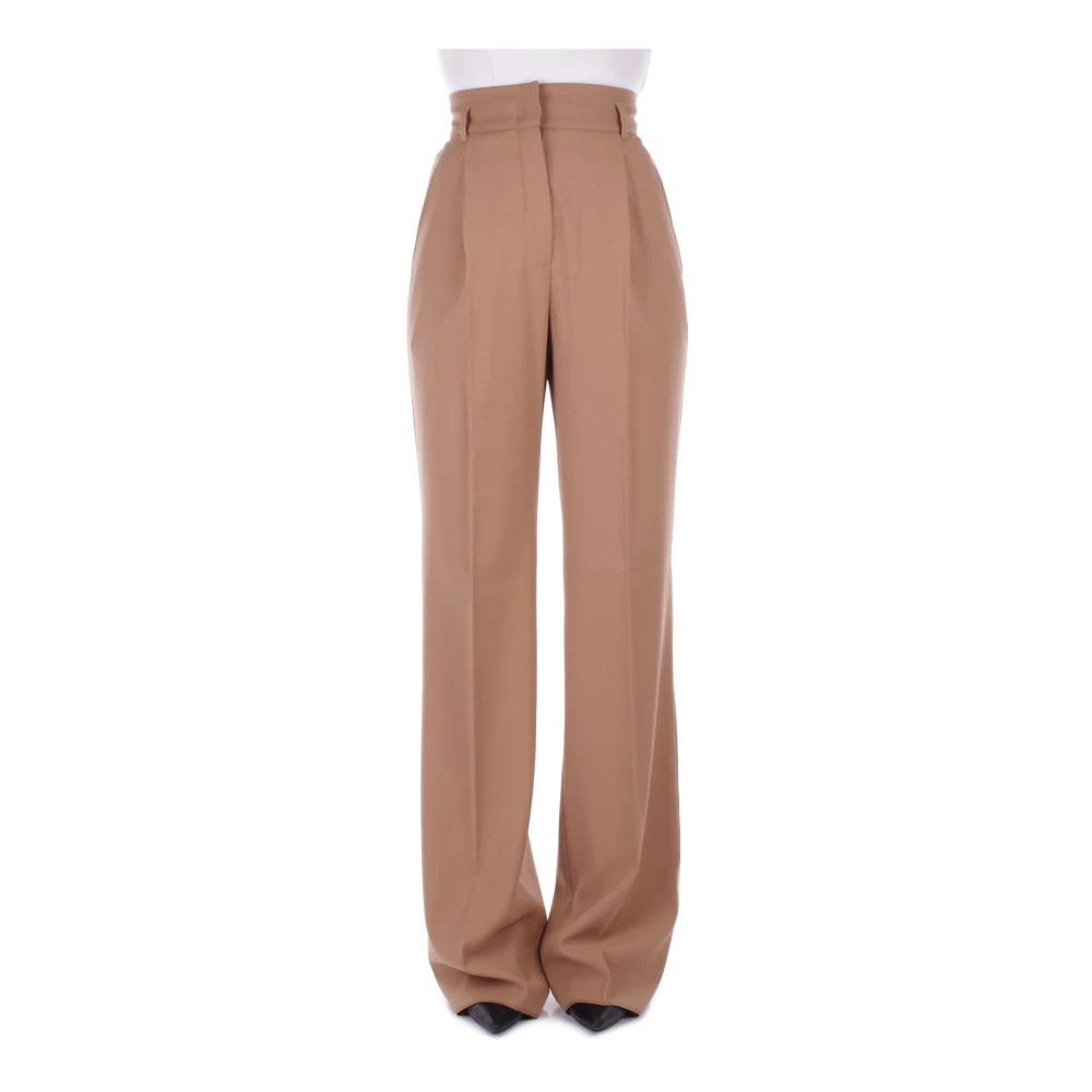 Max Mara Kameel Wollen Broek Rits Sluiting Brown Dames