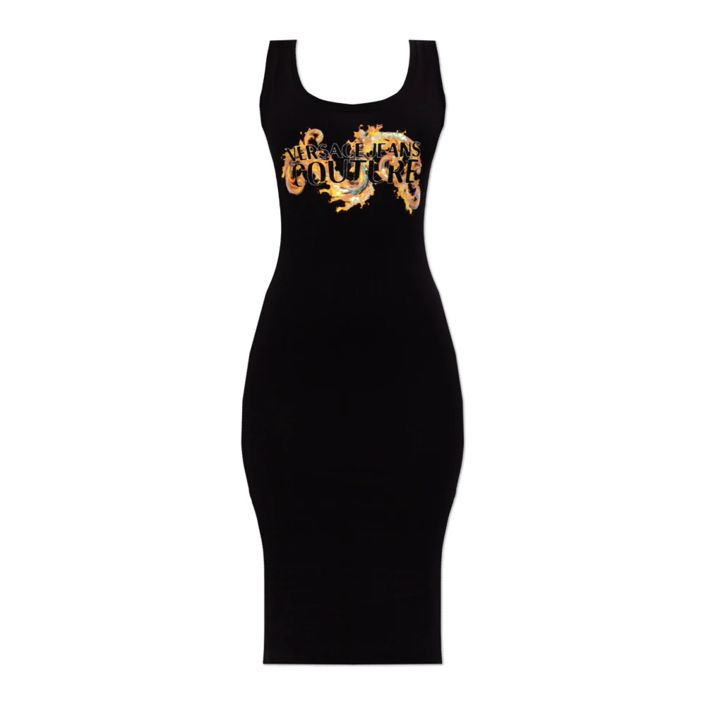 Versace Jeans Couture Donna Nero - Abito Lungo In Jersey Di Cotone Stampato E Ricamato - Dresses - L