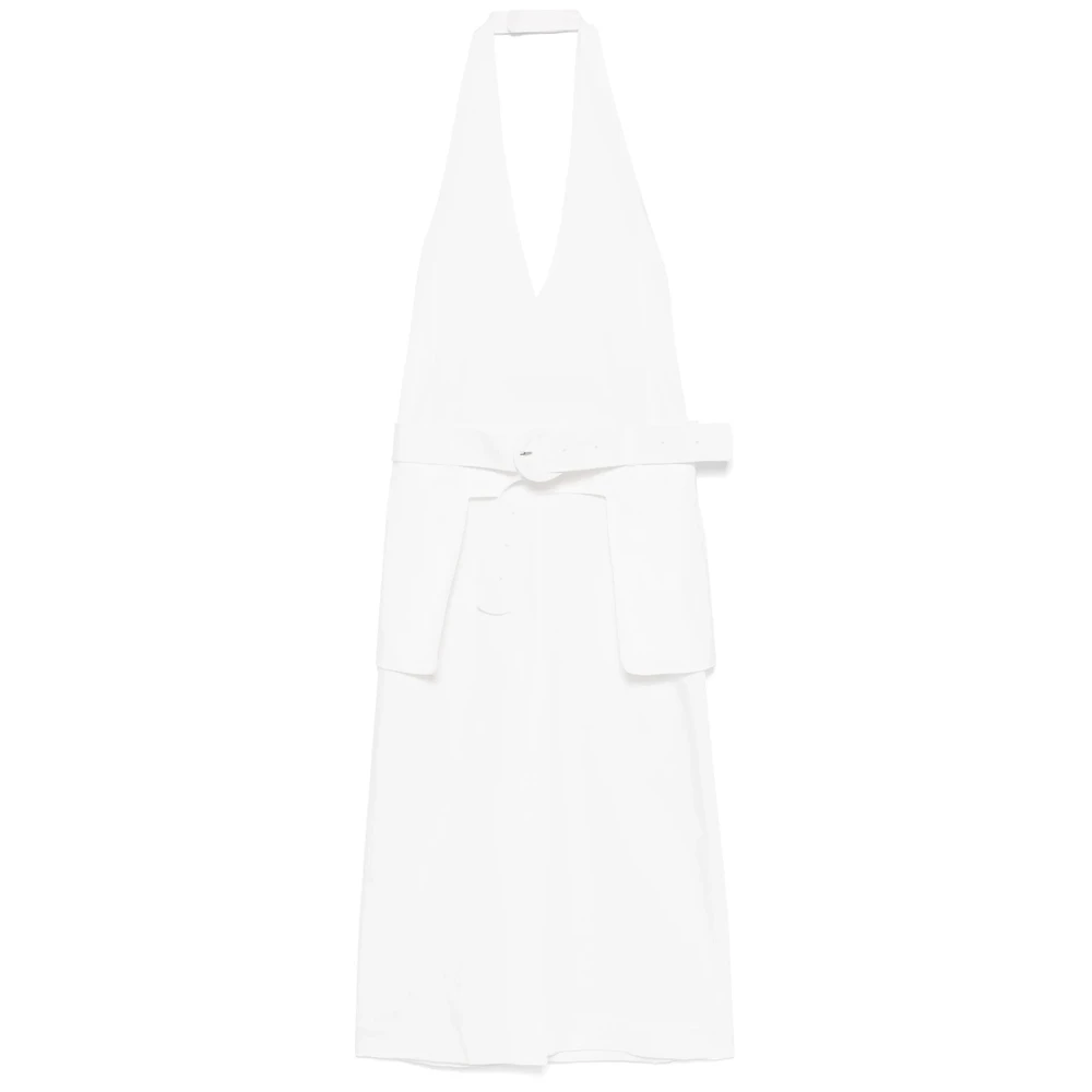 LOW Classic Witte Jurk met Riem en Voorsplit White Dames