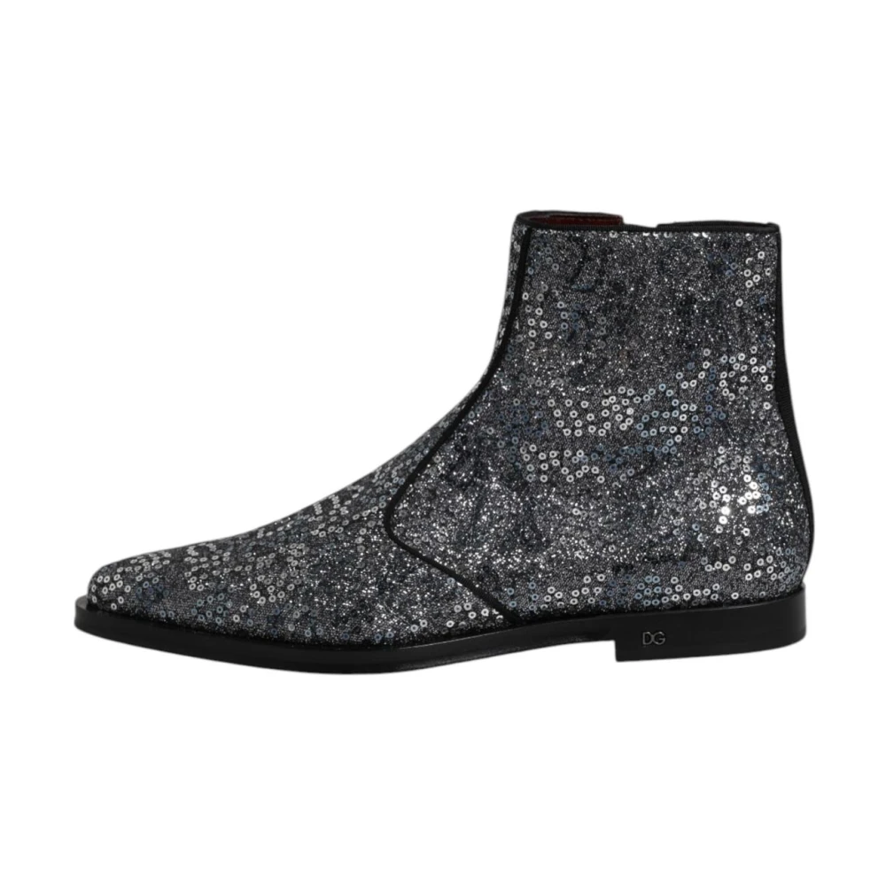 Dolce & Gabbana Men's Gray Sequined Chelsea Boots With Zipper Closure - Ankle Boots - 7 Uk - Shoes