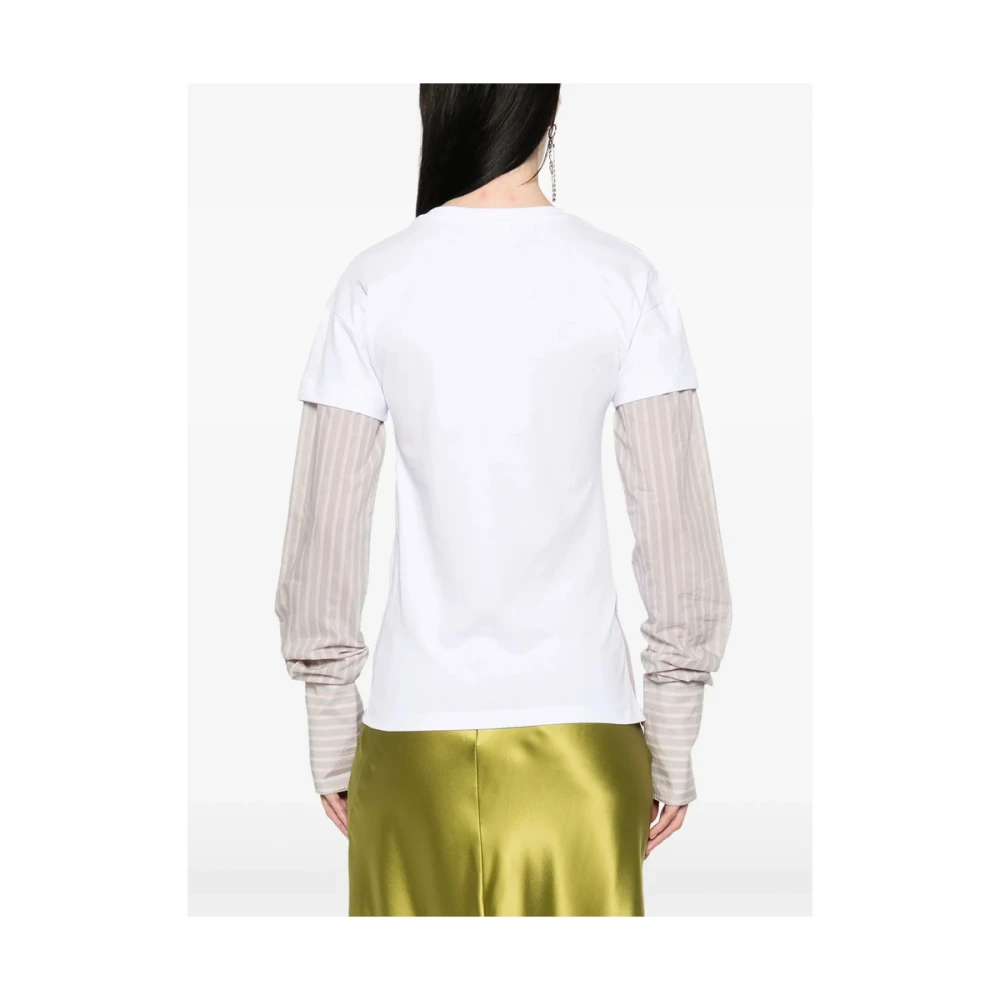 Dries Van Noten Wit Henley Hals Gestreept T-shirt White Dames