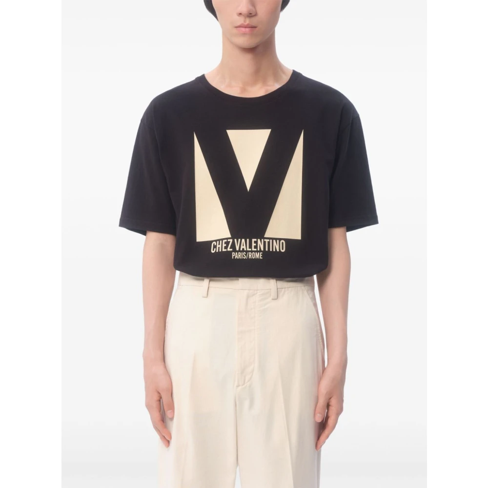 Valentino Zwart Logo Print Crew Neck T-shirt Black Heren