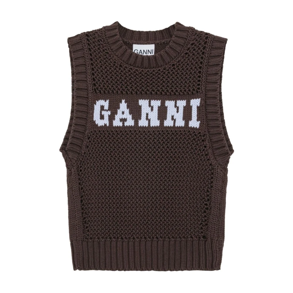Ganni V-neck Knitwear Brown Dames
