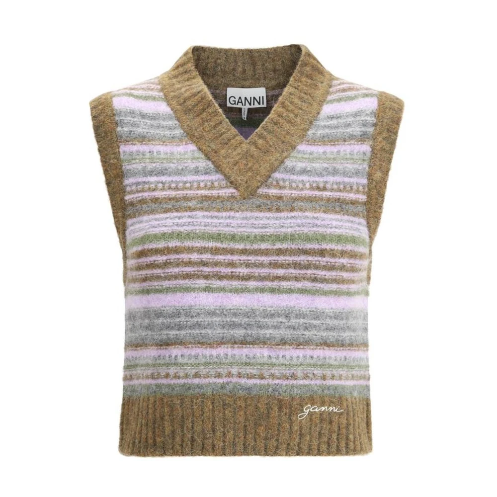 Ganni Gestreepte Merino Wollen Vest met Iconisch Detail Multicolor Dames