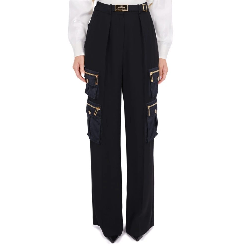 Elisabetta Franchi Zwarte Palazzo Broek met Cargo Zakken Black Dames
