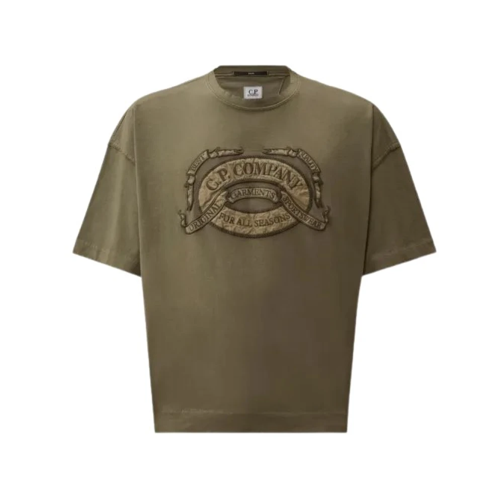 C.p. Company Men's Green 20/1 Jersey Short Sleeve Boxy Logo T-Shirt