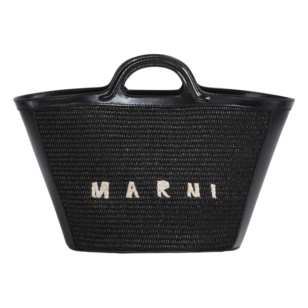 Marni Mujer Negro - Bolso Pequeño Tropicalia De Cuero Y Tela De Efecto Rafia - Bags - One Size
