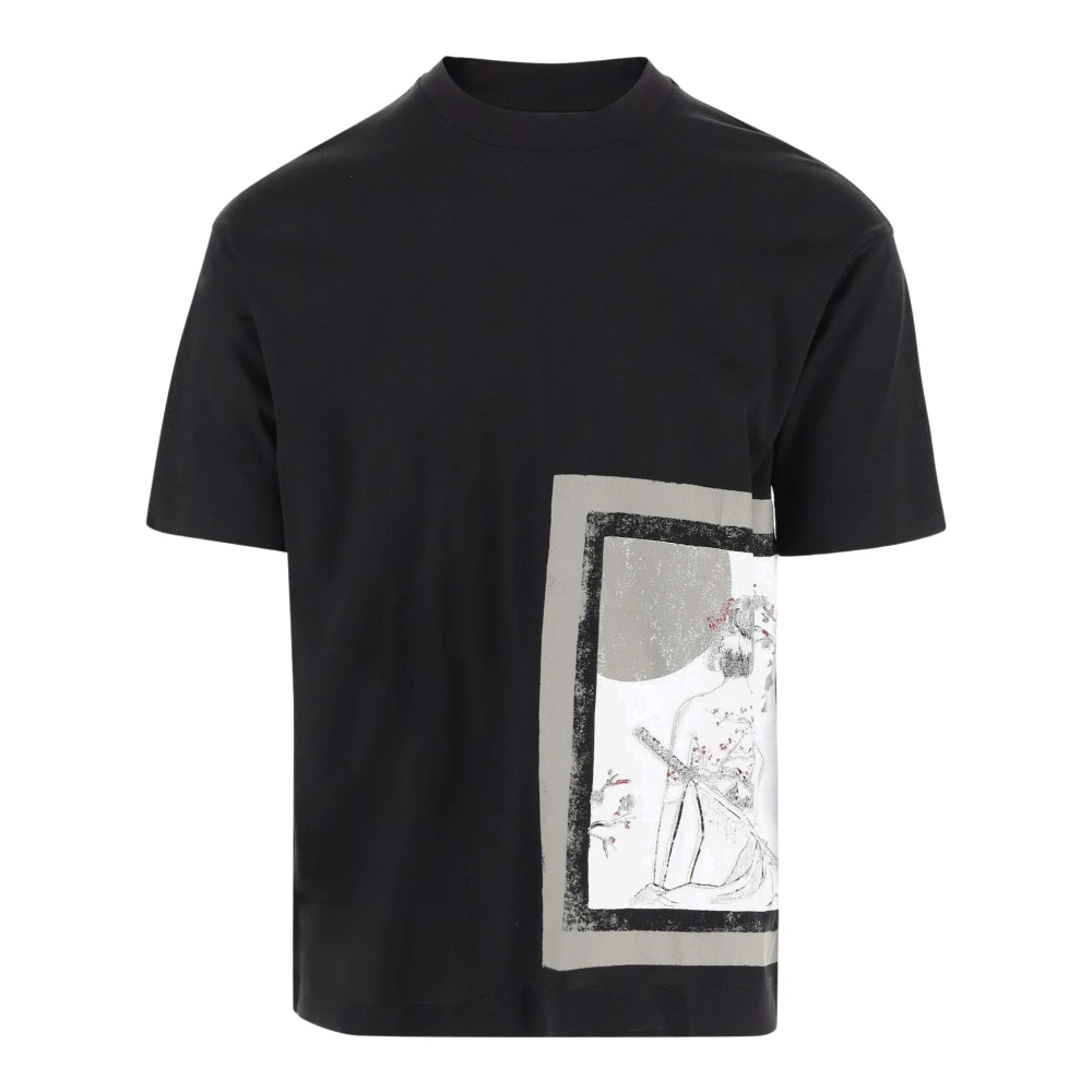 Emporio Armani Zwarte Crew Neck T-shirt met ASV Print Black Heren