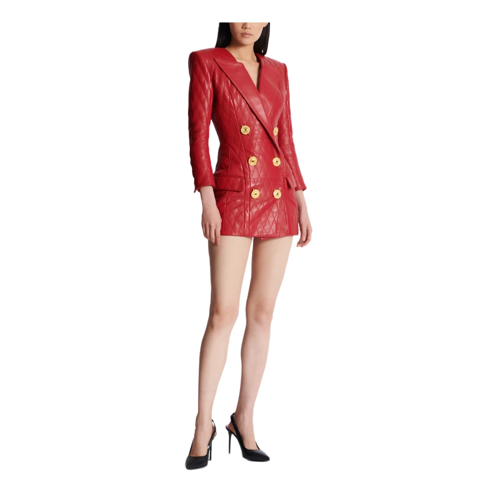 Balmain Korte gewatteerde leren jurk Red Dames