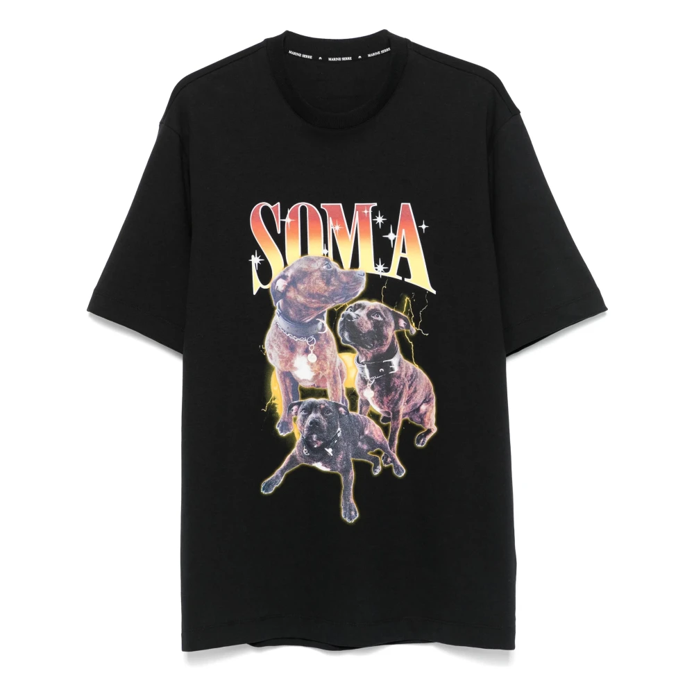 Marine Serre Grafische Print Katoenen T-shirt Black Heren