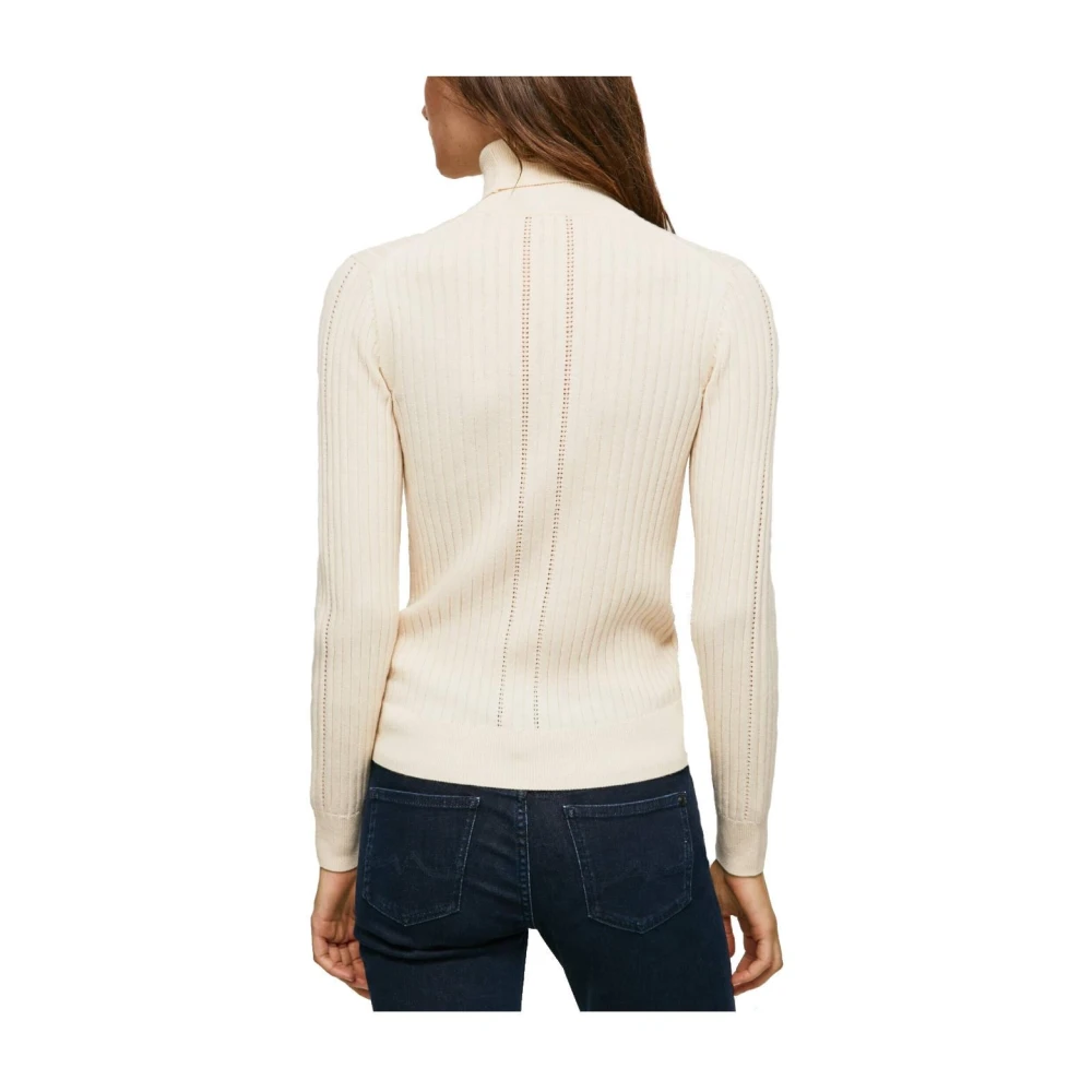 Pepe Jeans Geribbeld Jersey Top voor Vrouwen Beige Dames