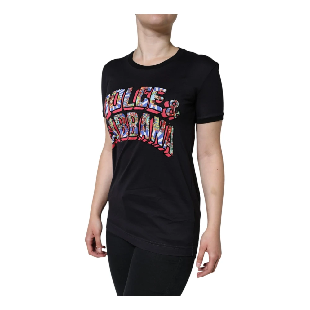 Dolce & Gabbana Zwarte katoenen T-shirt met logoprint Black Dames