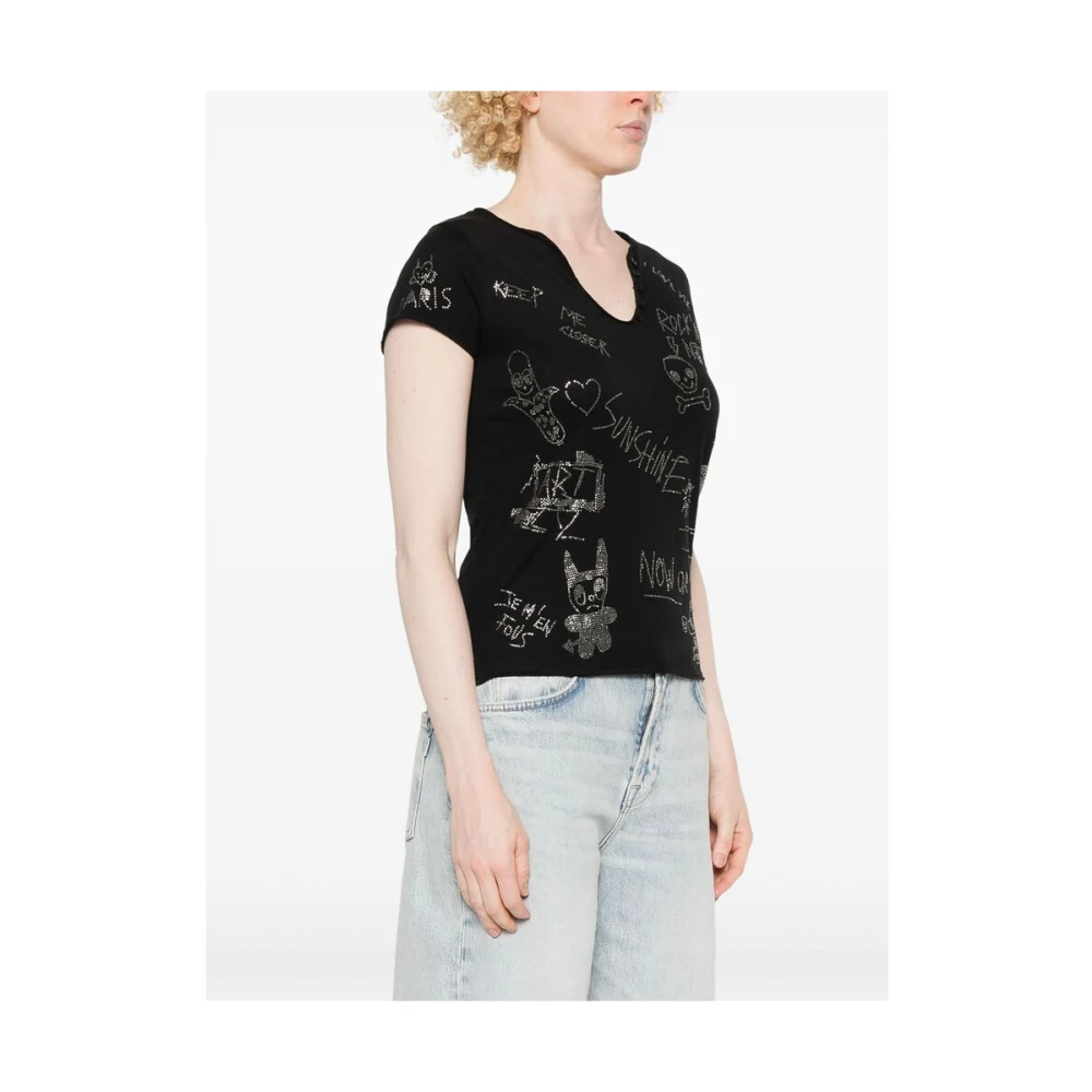 Zadig & Voltaire Zwart T-shirt met zijsplitten Black Dames