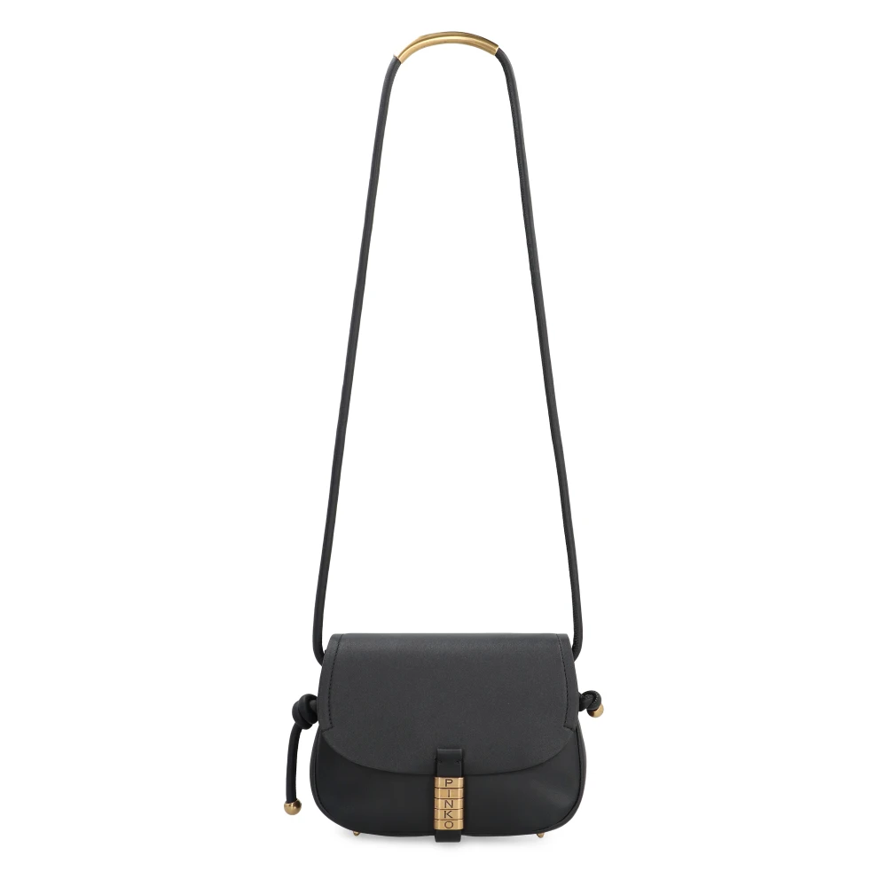 Pinko Leren Crossbody Tas met Klep Sluiting Black Dames