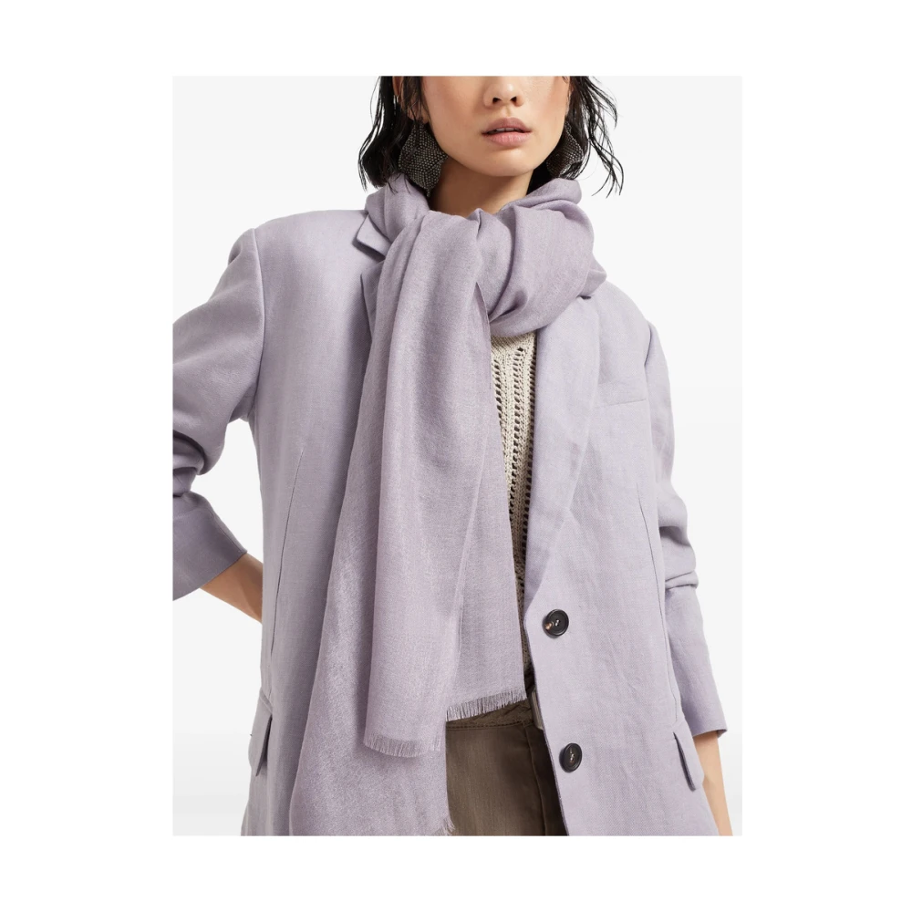BRUNELLO CUCINELLI Lila Fringed Sjaal Purple Dames