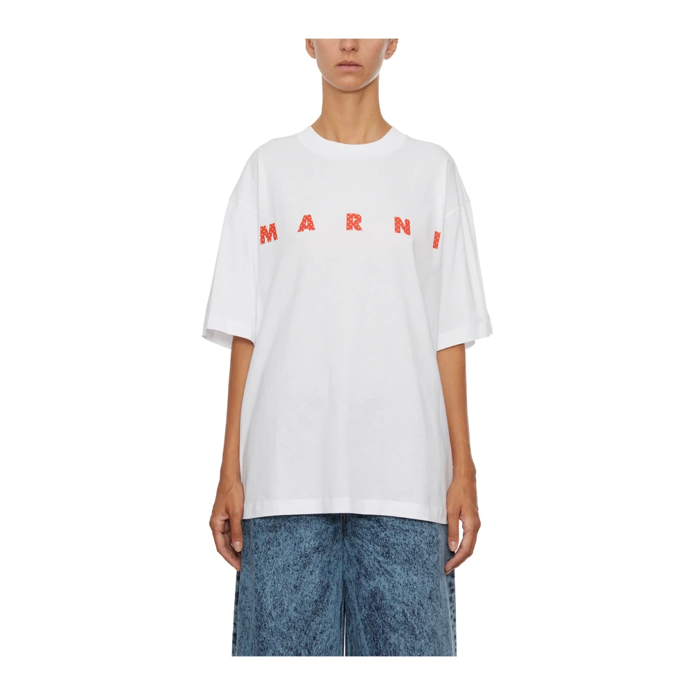 Marni Katoenen Logo T-Shirt White Dames