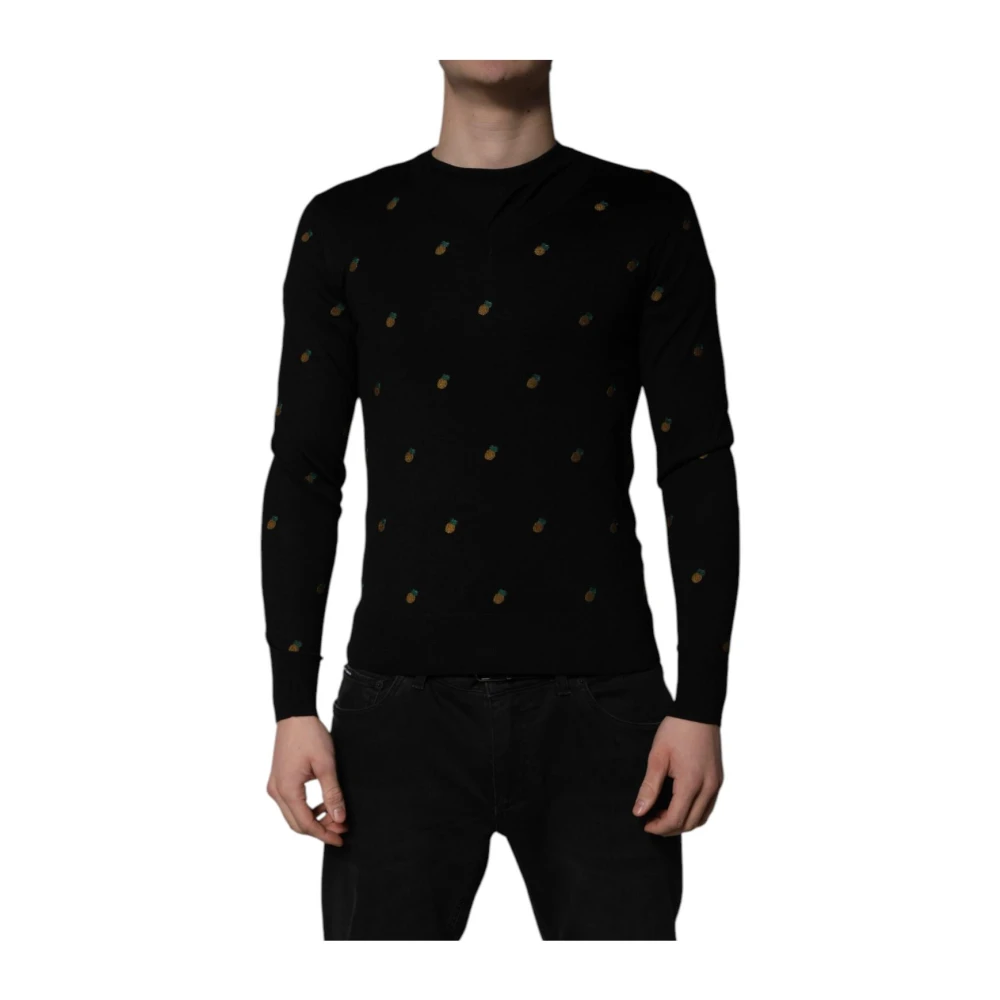 Dolce & Gabbana Men's Black Silk Crew Neck Pullover Jumper - Round-Neck Knitwear - Xs - Knitwear