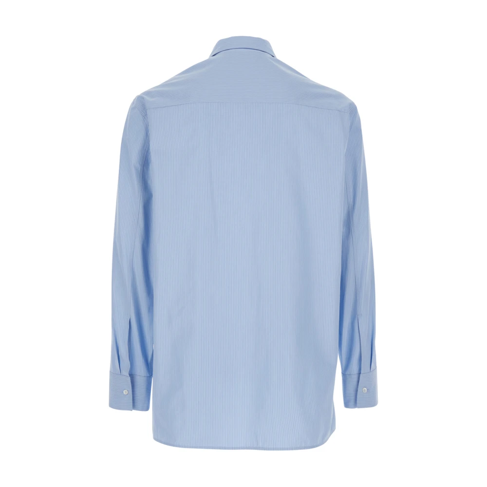 Jil Sander Blauw Gestreept Katoenen Overhemd met Puntkraag Blue Heren
