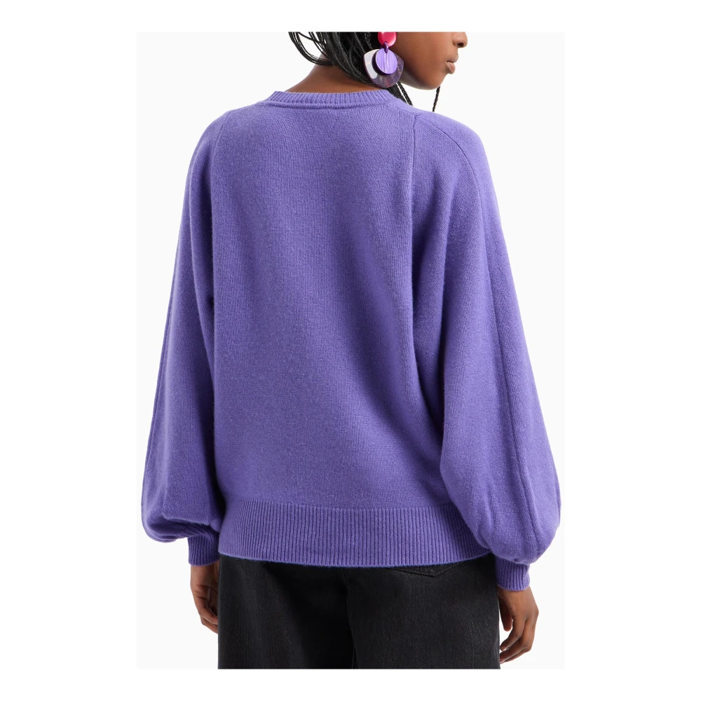 Emporio Armani Paarse Trui Ballonmouw Ribbelboord Purple Dames
