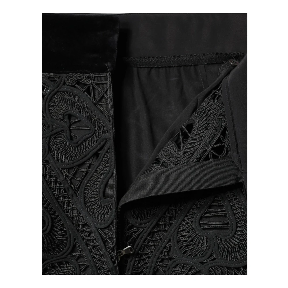Dolce & Gabbana Zwarte Bloemenkant Potloodrok Black Dames