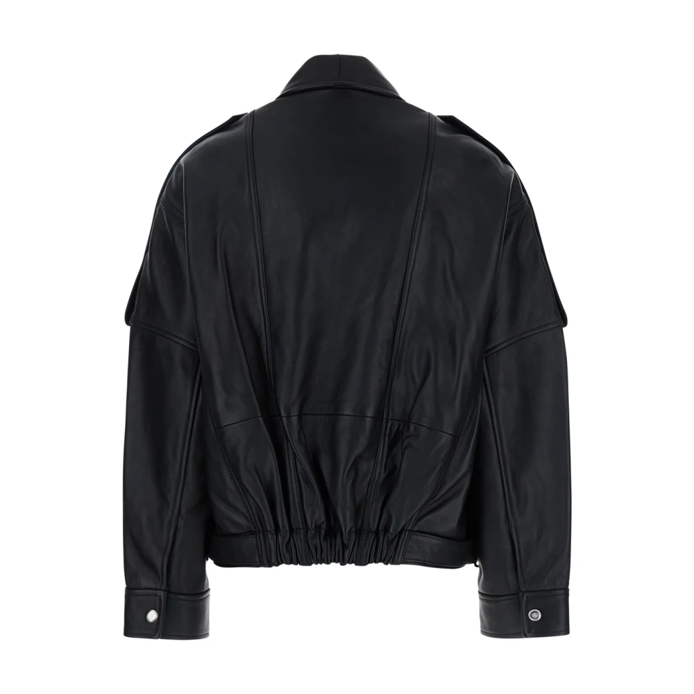 pinko Zwarte leren jas met ceintuur taille Black Dames