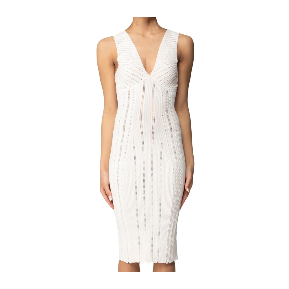 Elisabetta Franchi Women's White Knitted Dresses, Xs, Knit Openwork Dress