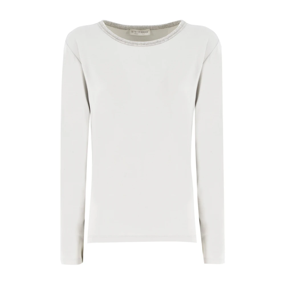 Le Tricot Perugia Lurex Crew Neck Gebreid Shirt Gray Dames