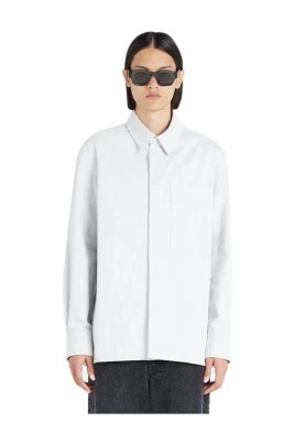 Vit Khaki Denim Skjorta Modern Stil
