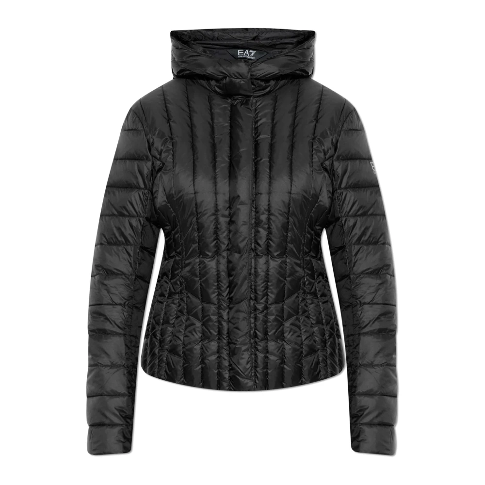 Emporio Armani EA7 Gewatteerde jas met capuchon Black Dames