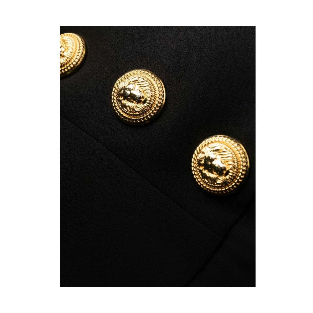 Balmain Zwarte broek met hoge taille en logo-ingelegde knopen Black Dames
