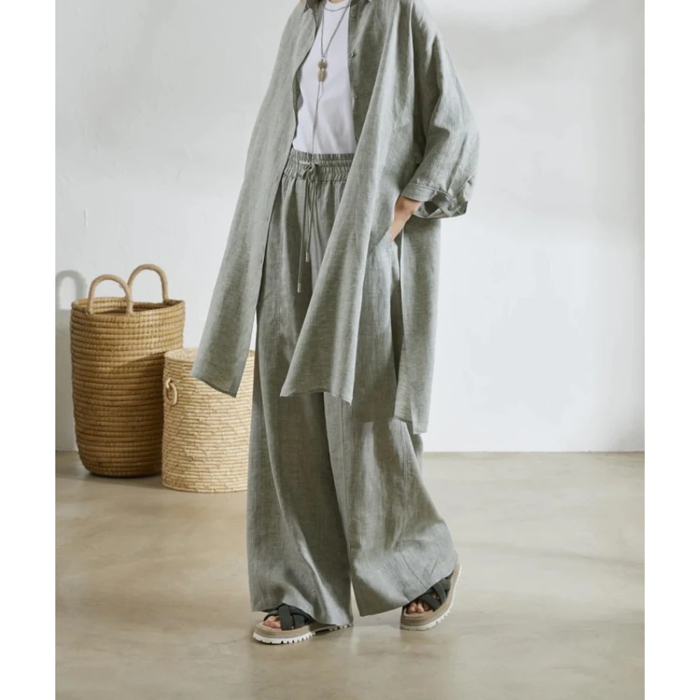 PESERICO Linnen Broek Wijde Pijp Stijl Gray Dames