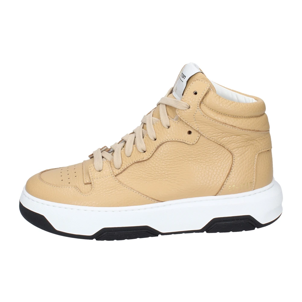 Stokton Women's Beige Sneakers, 4 Uk, Leather Trainers Stylish Shoes
