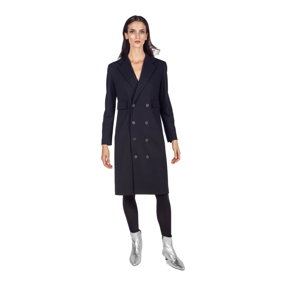 Liviana Conti Zwarte Double-Breasted Jas Viscosemix Black Dames