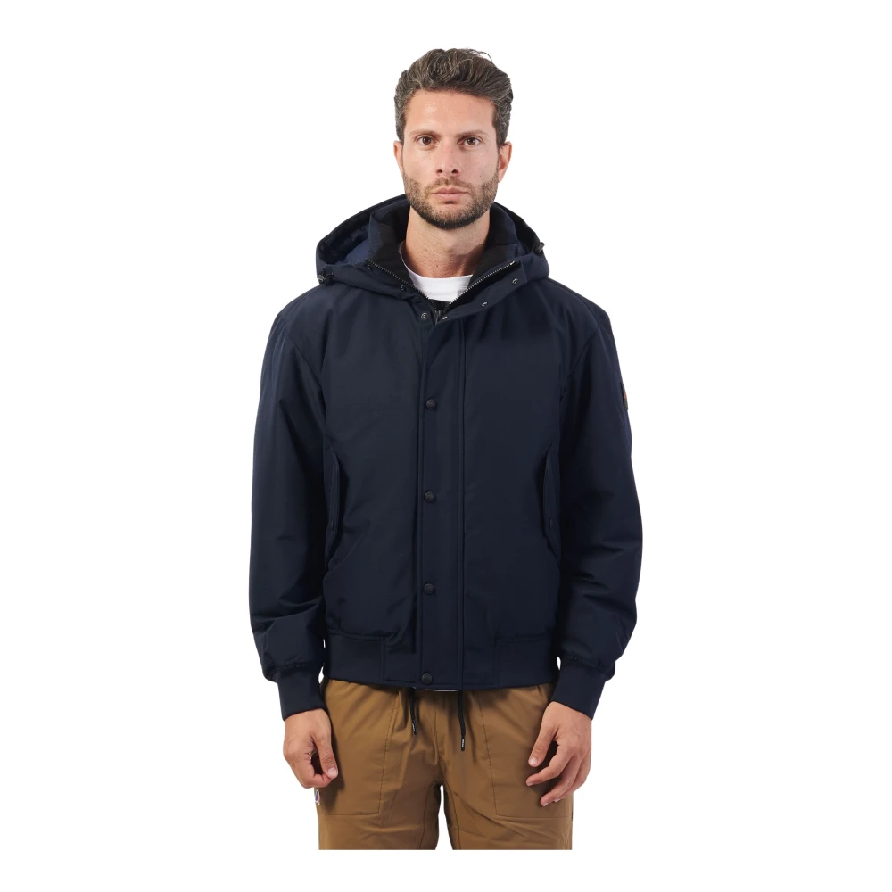 Boss Blauwe Waterdichte Parka Ottoman Stijl Blue Heren