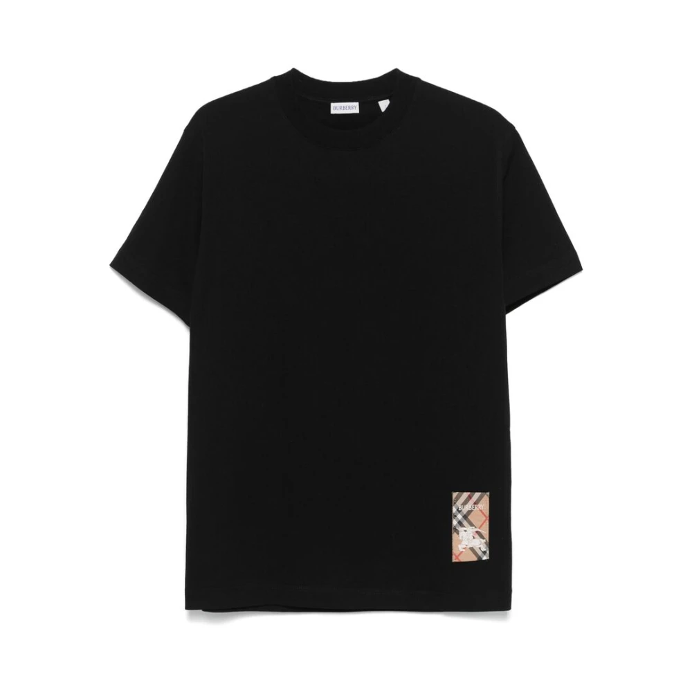 Burberry Zwarte Jersey T-shirt met Check Logo Black Heren