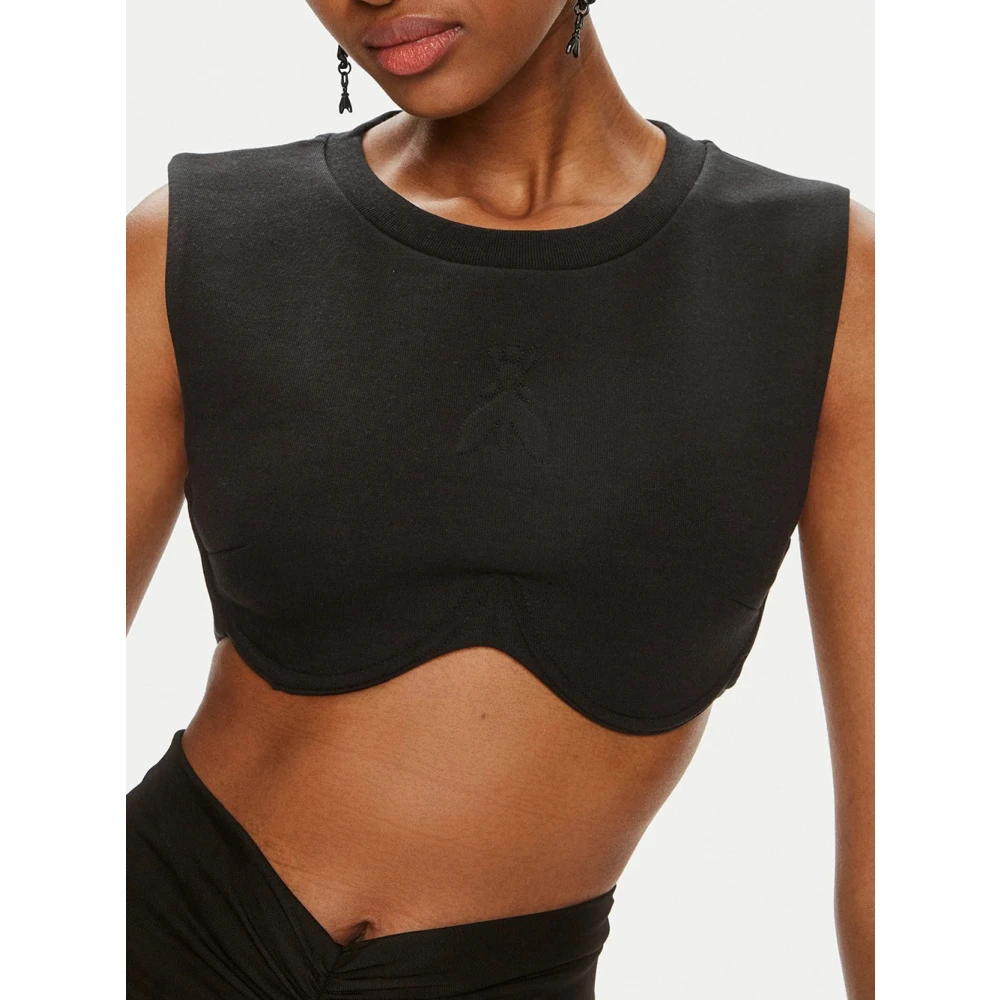 PATRIZIA PEPE Zwart Cropped Top met reliëf Fly Black Dames