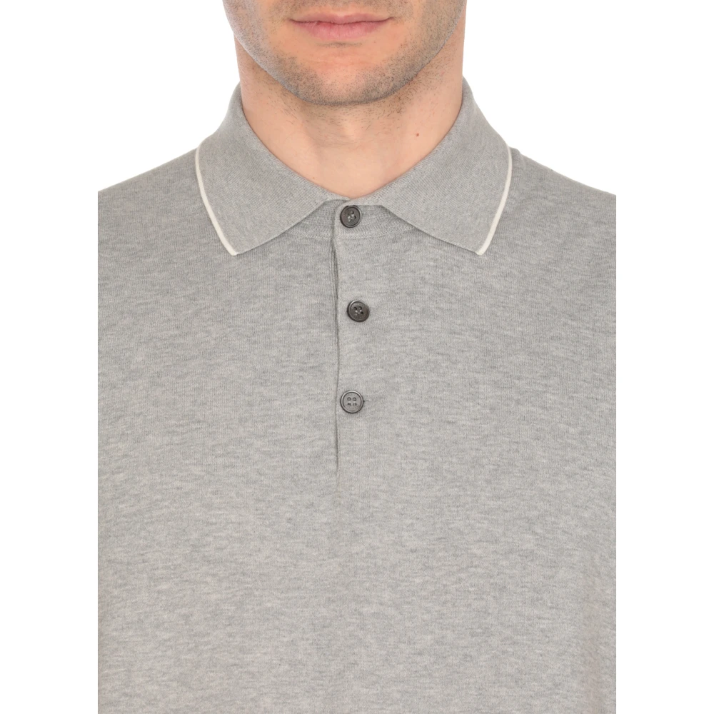 BRUNELLO CUCINELLI Grijze Katoenen Poloshirt met Knopen Gray Heren