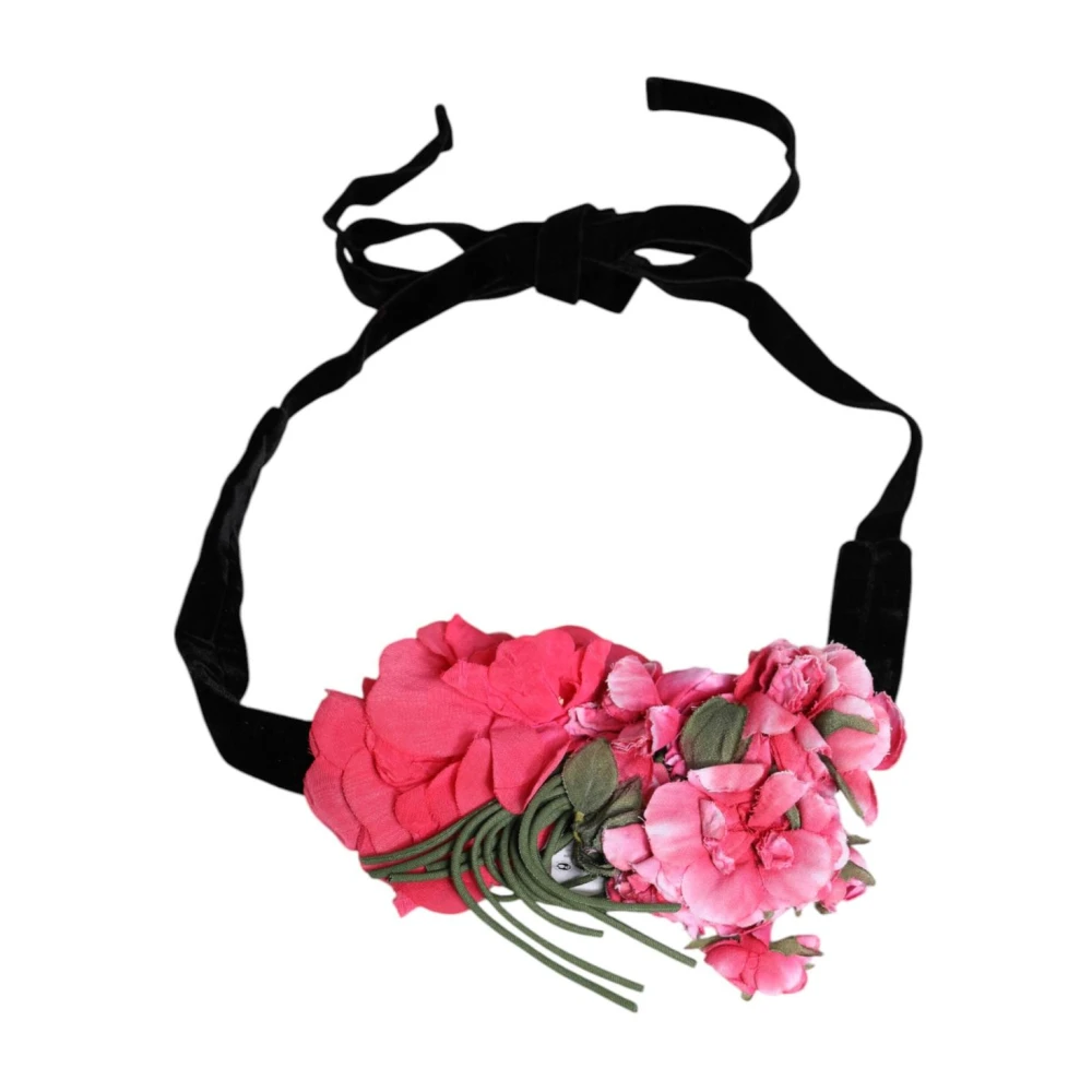 Dolce & Gabbana Women's Black Velvet Floral Applique Tie Belt