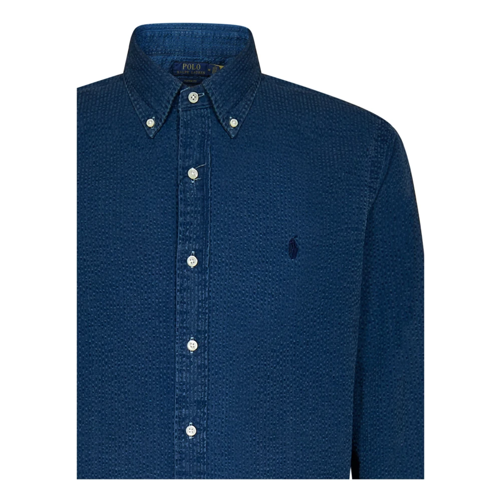 Polo Ralph Lauren Blauw Gestreept Seersucker Katoenen Overhemd Blue Heren