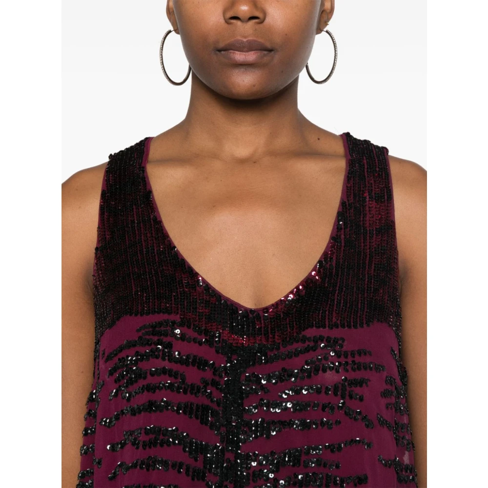 pinko Zebra Sequin Geborduurde Mouwloze Top Purple Dames