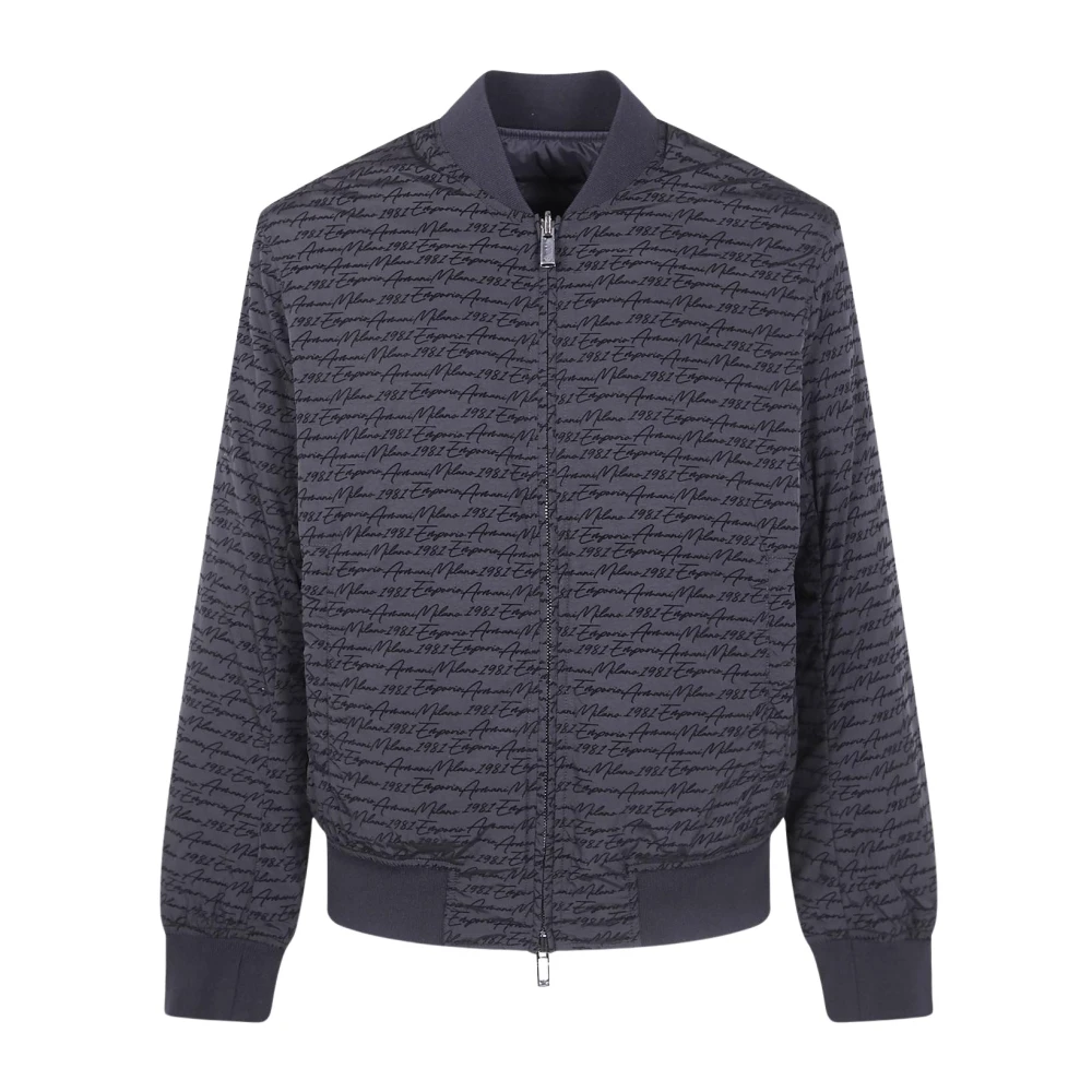 Emporio Armani Uomo Nero All-Over Script Print Bomber Jacket