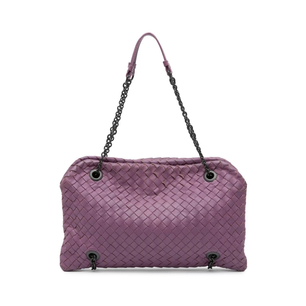Bottega Veneta Vintage Women's Purple Pre-Owned Intrecciato Leather Shoulder Bag Chain Strap