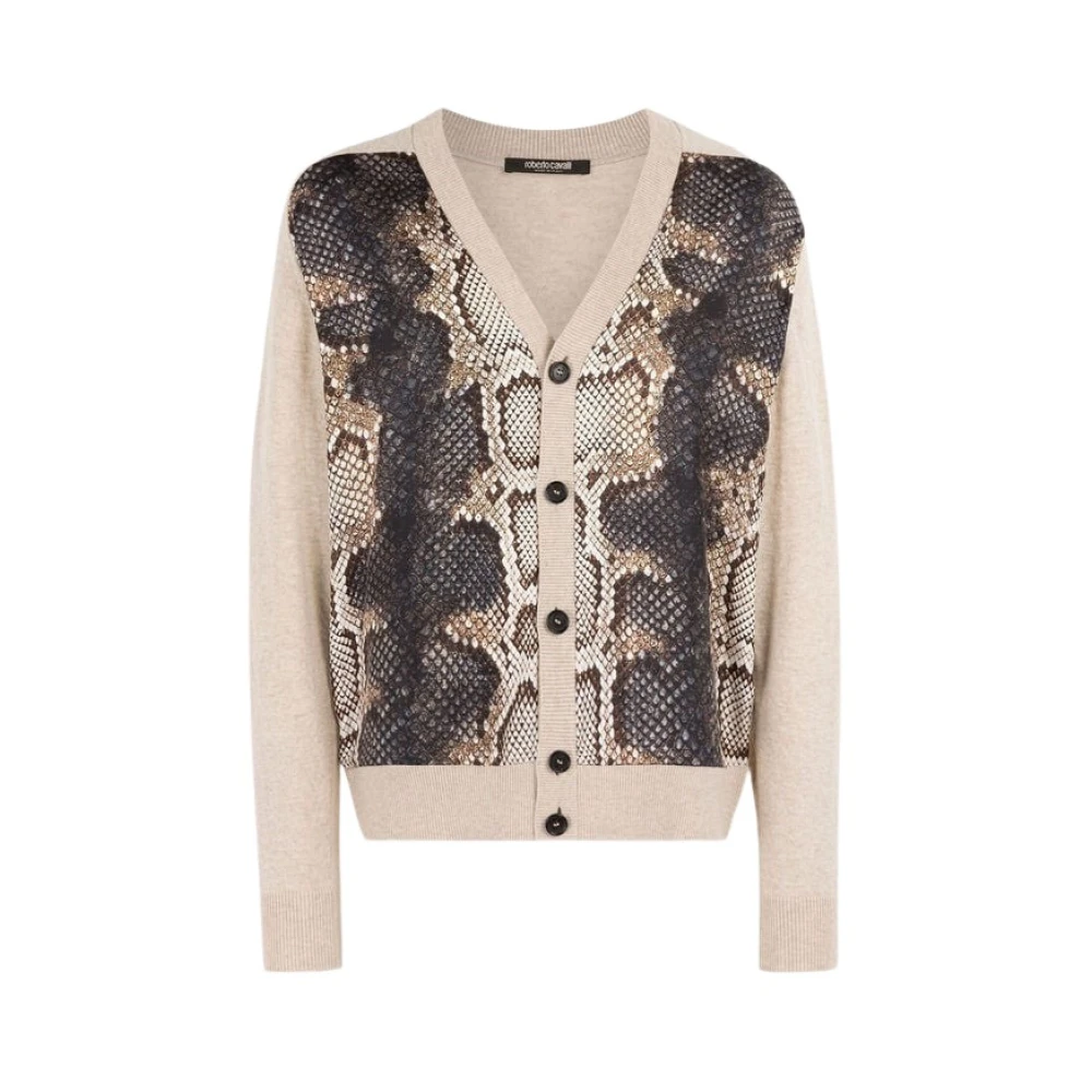 Roberto Cavalli Python-Print Wollen Vest V-hals Multicolor Heren