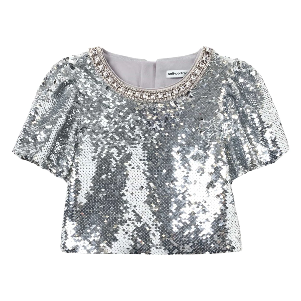 Self Portrait Women's Gray Sequin Top