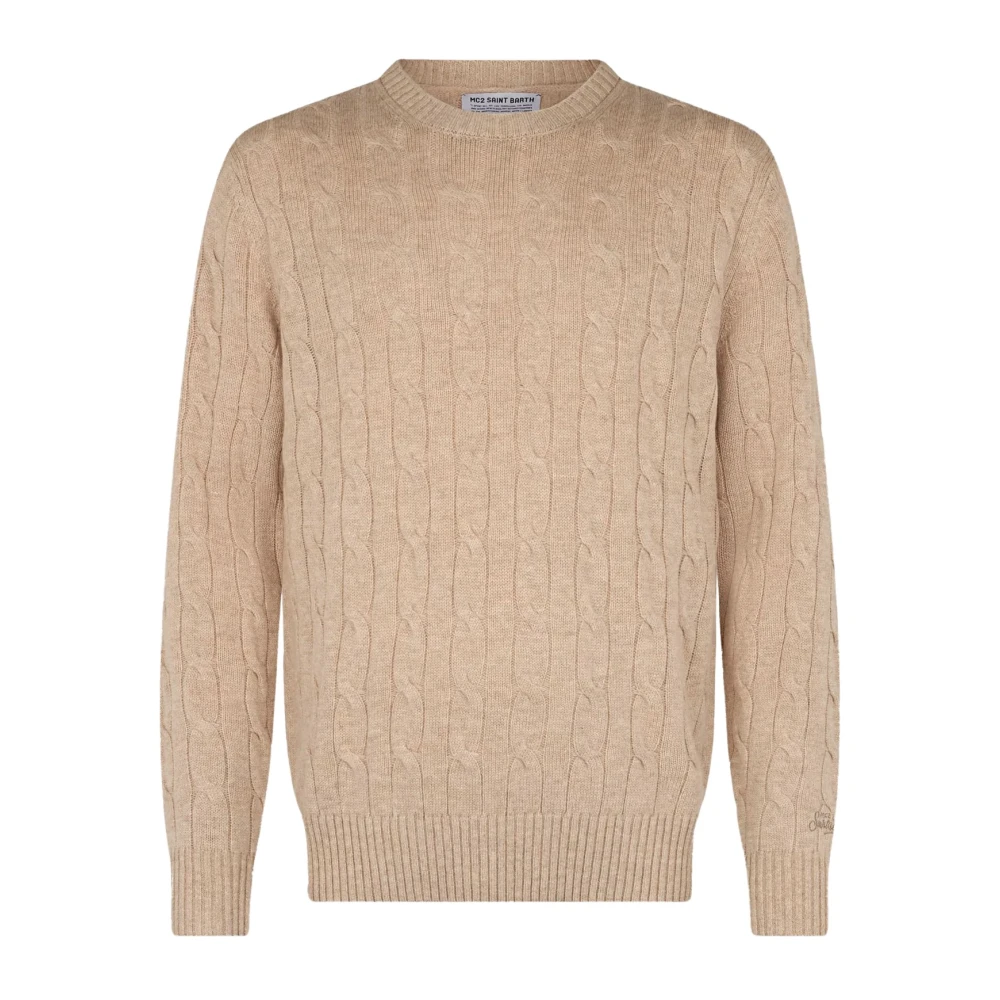 Saint Barth Kasjmier Crewneck Trui met St. Barth Borduurwerk Brown Heren