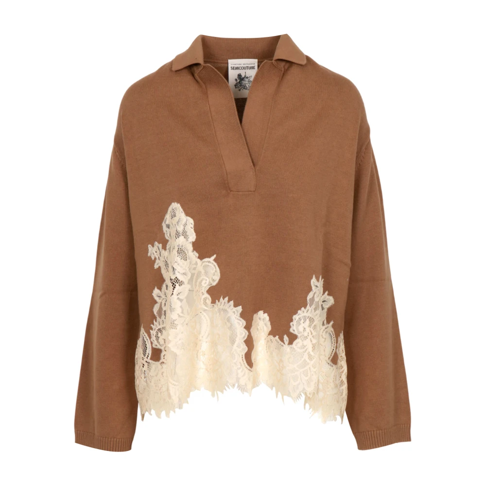 Semicouture Beige V-Ringad Polotröja