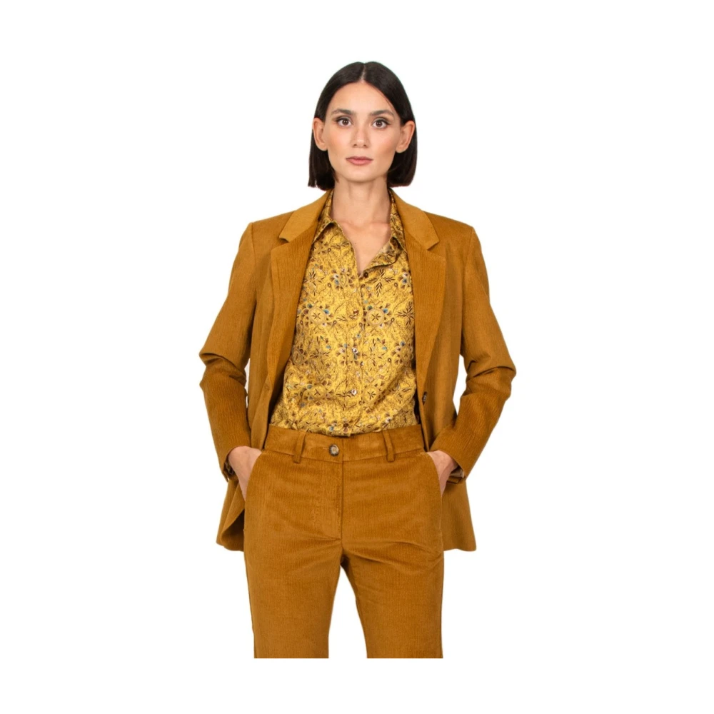 Momoni Gele Zijden Gestreepte Blouse Yellow Dames