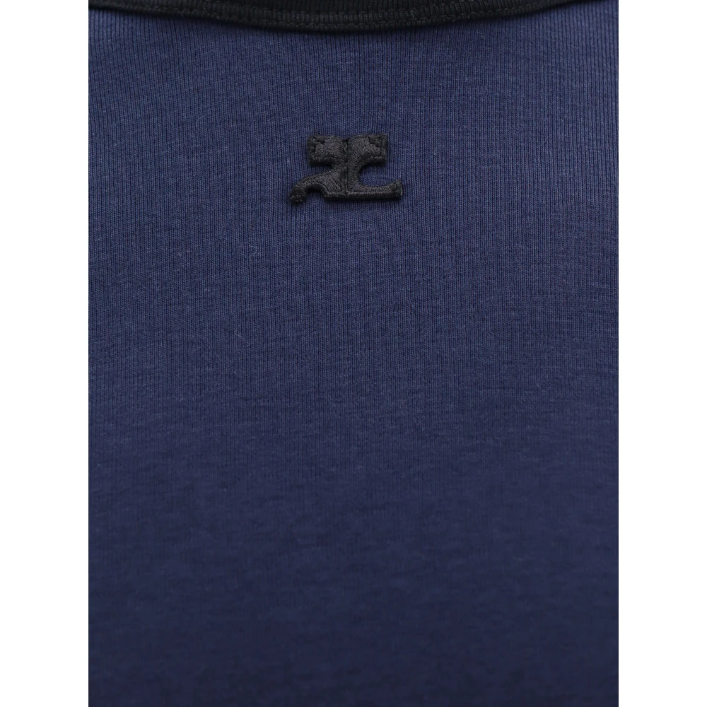 Courrèges Geborduurd Logo Katoenen T-Shirt Blue Heren