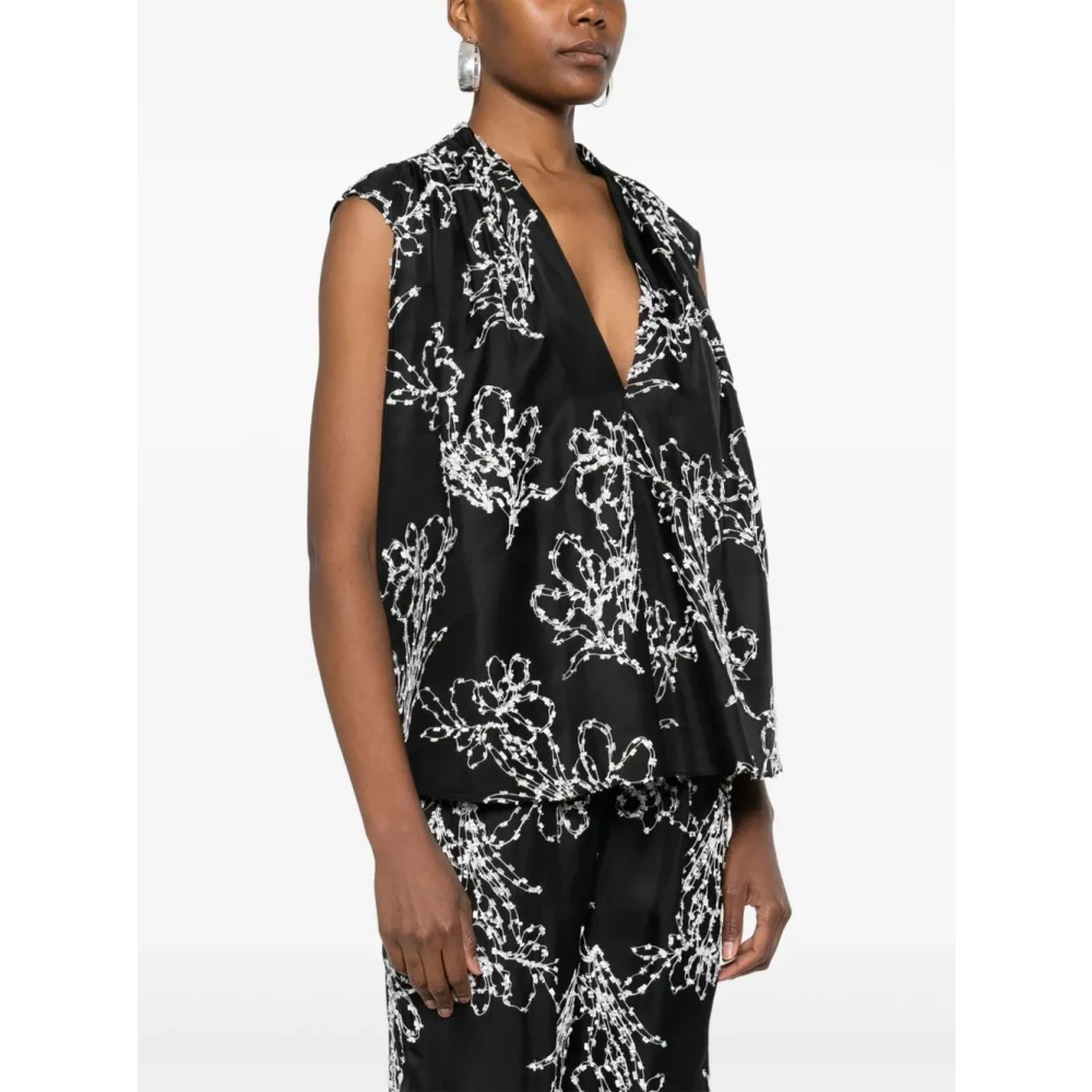 Loulou Studio Mouwloze V-hals Top Black Dames
