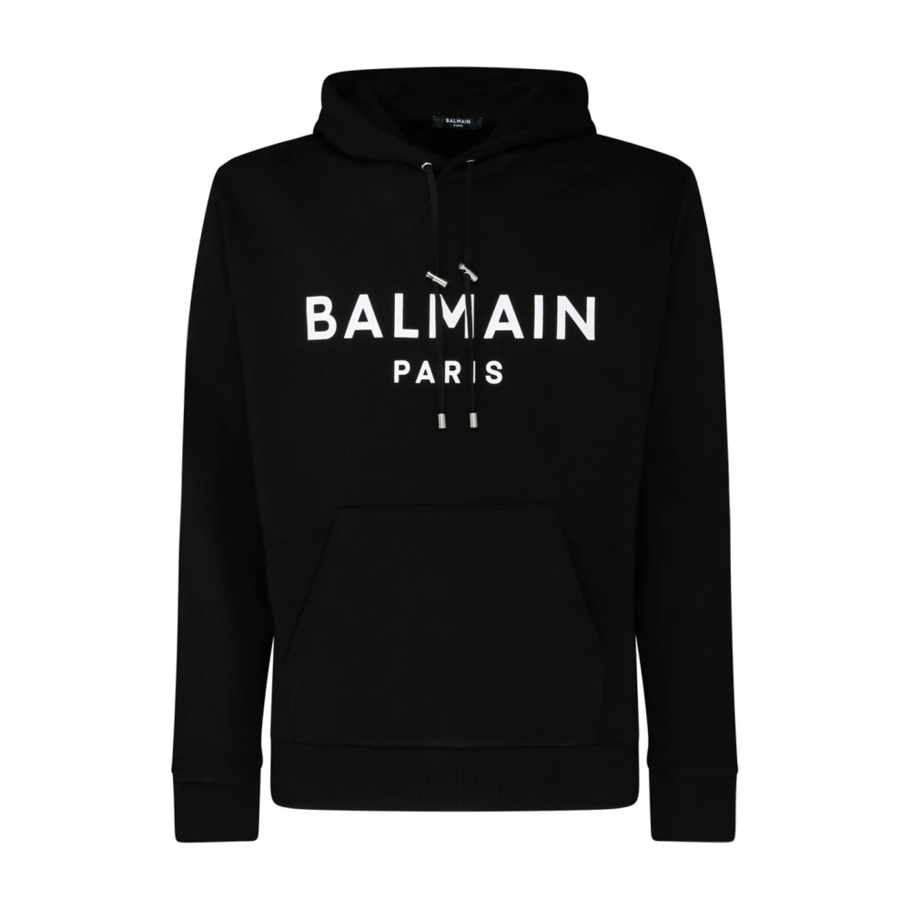Balmain Zwarte katoenen hoodie met logo print Black Heren